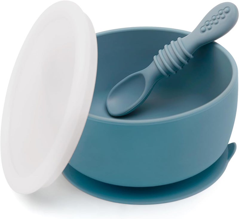 SAMiGO Silicone Baby Bowl and Spoon Set with Suction and Lid, First Stage Self Feeding Essentials, Food Bowl for 6+ Months - Image 1